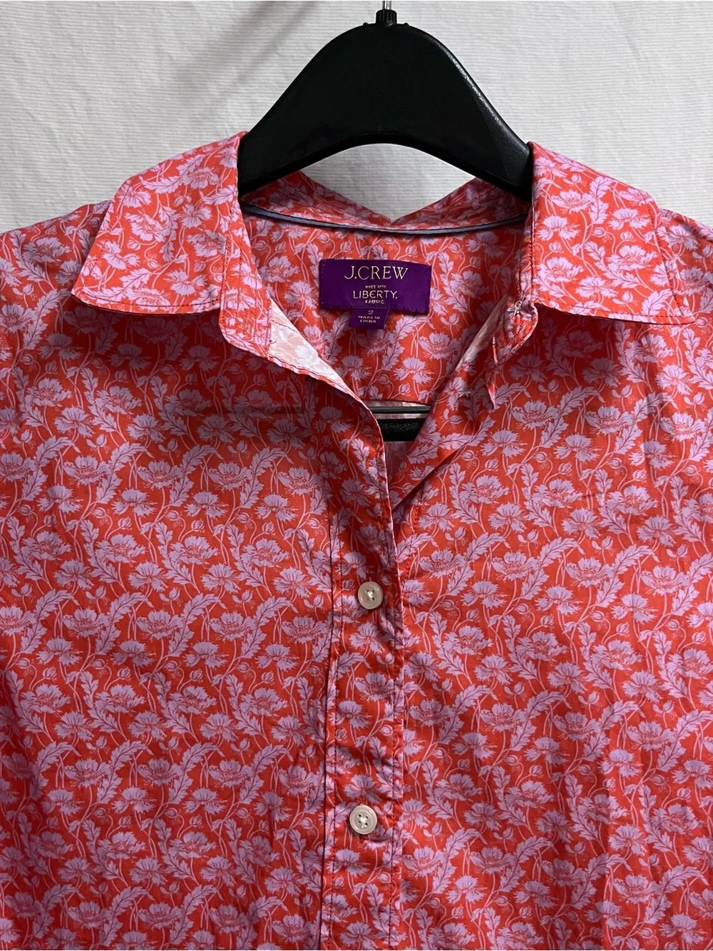 J. CREW MADE WITH LIBERTY FABRIC WOMEN LONG SLEEVE RED FLORAL BLOUSE SZ 2